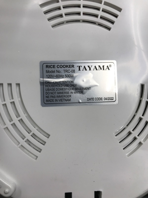Photo 2 of *** TESTED- POWERS ON *** TAYAMA Automatic Rice Cooker & Food Steamer 8 Cup, White (TRC-08RS)