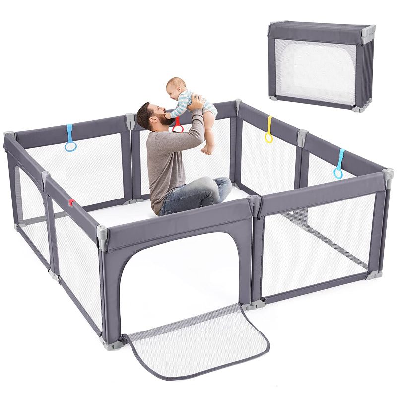 Photo 1 of Baby Playpen, Dripex Upgrade Portable Kids Activity Centre Safety Play Yard Indoor Outdoor (Foldable Purple Grey)
