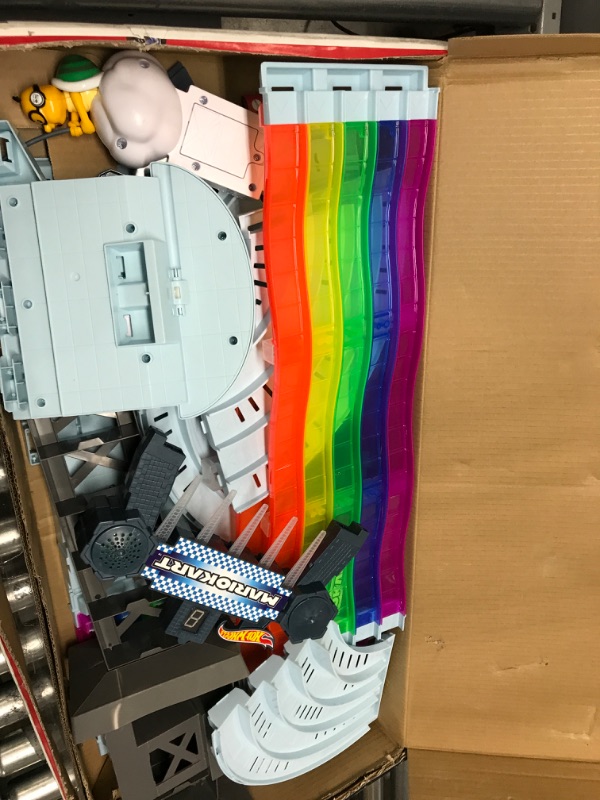 Photo 1 of Hot Wheels Mario Kart Rainbow Road Raceway 8-Foot Track Set with Lights & Sounds & 2 1:64 Scale Vehicles, Race with 5-Track Colorful Course with 2 Configurations, Toy Gift for Kids