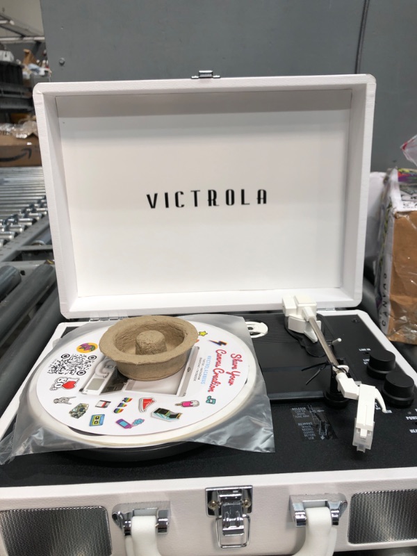 Photo 2 of Victrola VSC-400SB-CNV Bluetooth Suitcase Turntable Canvas - Stickers (White) Canvas Record Player