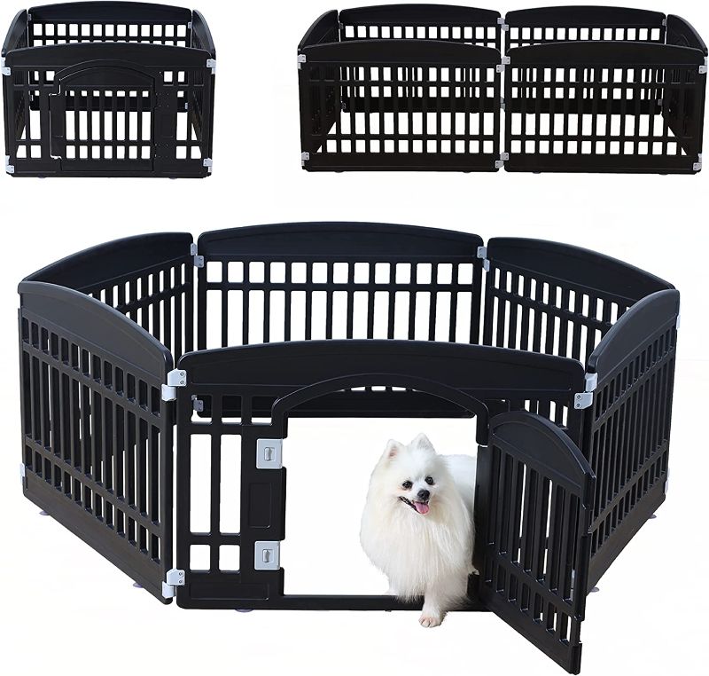 Photo 1 of **MISSING PARTS** Pet Playpen Foldable Gate for Dogs Heavy Plastic Puppy Exercise Pen with Door Portable Indoor Outdoor Small Pets Fence Puppies Folding Cage 6 Panels Medium Animals House Supplies (Black 6*Panel)
