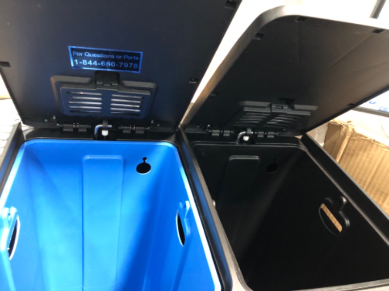 Photo 1 of iTouchless SoftStep 16 Gallon Step Trash Can & Recycle Bin with Activated Carbon Filter Deodorizers, Stainless Steel, 2 x 8 Gallon (30L) Removable Color-Coded Buckets, Soft Close and Airtight Seal Open Top, Dual 8 / 8(16 Gallon)