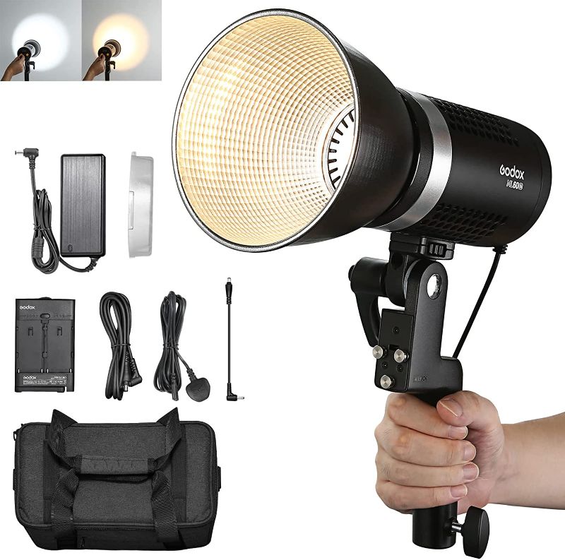 Photo 1 of Godox ML60Bi Bi-Color LED Video Light, 60W LED Studio Light 2800K-6500K Portable LED Light, 21 FX CRI 96+ Professional LED Light with Silent Mode and Bowens Mount, 3 pack
