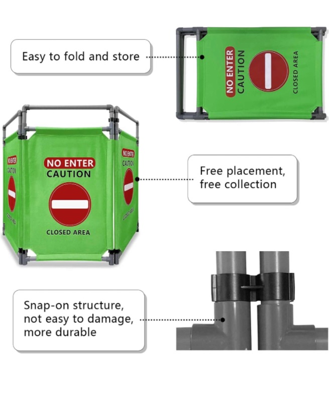 Photo 1 of Do Not Enter-Signs Green Caution - Sign 3 Panels Safety Barriers 3.2 FT Foldable Safety Barricade Heavy Duty PVC Frame Security Sign Caution Widespread use of no Pass Signs