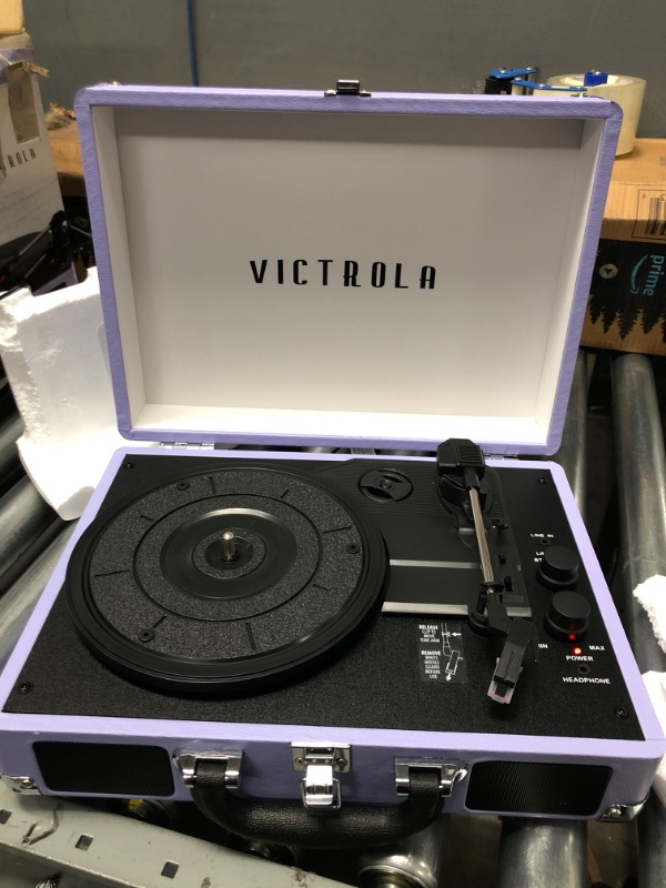 Photo 2 of Victrola Vintage 3-Speed Bluetooth Portable Suitcase Record Player with Built-in Speakers | Upgraded Turntable Audio Sound | Lavender (VSC-550BT-LVG)
