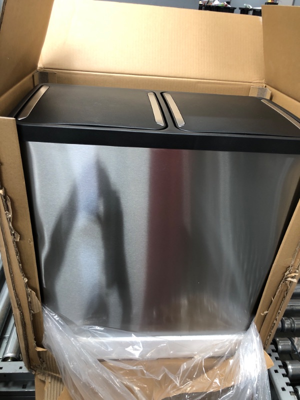 Photo 1 of Step N' Sort The 18.5 Gallon Extra Large Capacity, Soft-Step, Dual Trash and Recycling Bin with Removable Inner Bins Silver