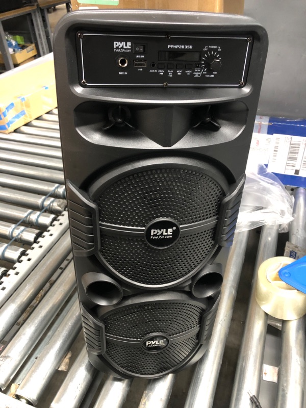 Photo 2 of (PARTS ONLY)Pyle Portable Bluetooth PA Speaker System - 600W Rechargeable Outdoor Bluetooth Speaker Portable PA System w/ Dual 8” Subwoofer 1” Tweeter, Microphone In, Party Lights, USB, Radio, Remote - PPHP2835B