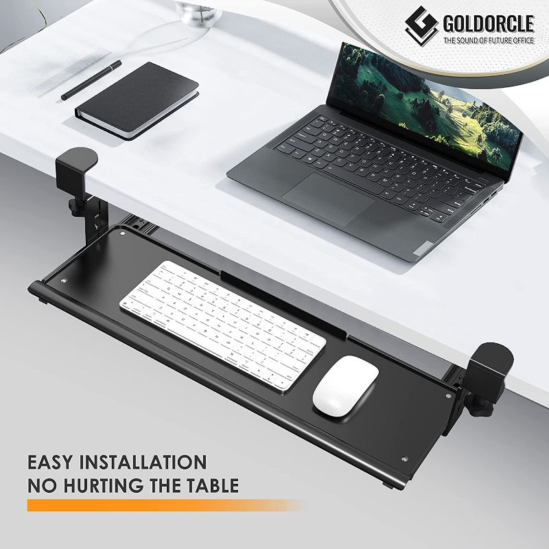 Photo 1 of GoldOrcle Metal Keyboard Tray Under Desk C Clamp On Pull Out Slide-Out Keyboard Stand Drawer Platform for Home or Office
