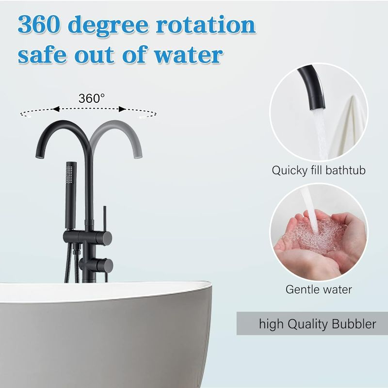 Photo 4 of (READ FULL POST) YAGATAP Freestanding Bathtub Faucet Floor Mount Tub Filler Matte Black High Flow Shower Faucets with Handheld Shower Mixer Taps Swivel Spout
