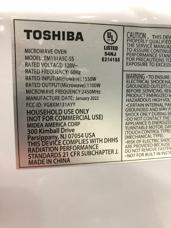 Photo 6 of TOSHIBA EM131A5C-SS Countertop Microwave Oven, 1.2 Cu Ft with 12.4" Turntable, Smart Humidity Sensor with 12 Auto Menus, Mute Function & ECO Mode, Easy Clean Interior, Stainless Steel & 1100W Silver Microwave Oven