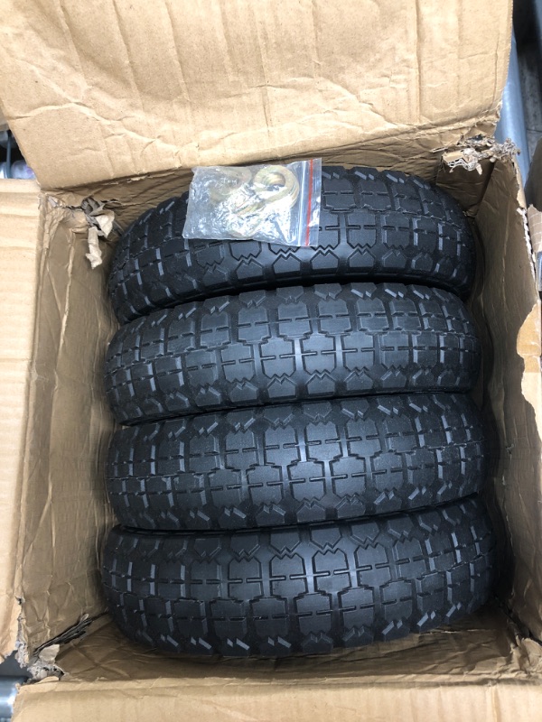 Photo 2 of (4-Pack) 13‘’ Tire for Gorilla Cart - Solid Polyurethane Flat-Free Tire and Wheel Assemblies - 3.15” Wide Tires with 5/8 Axle Borehole and 2.1” Hub 13“ Wheels -4 Pack