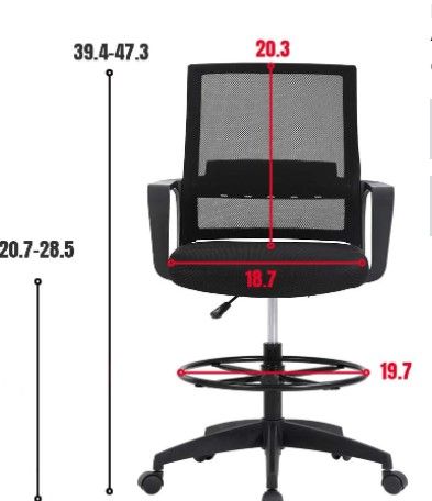 Photo 1 of Drafting Chair Tall Office Chair Adjustable Height with Lumbar Support Arms Footrest Mid Back Desk Chair Swivel Rolling Mesh Computer Chair for Adults Standing Desk Drafting Stool(Black)