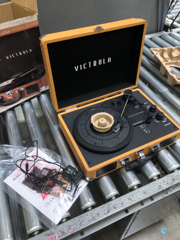 Photo 2 of Victrola Vintage 3-Speed Bluetooth Portable Suitcase Record Player with Built-in Speakers, Upgraded Turntable Audio Sound, Cognac 