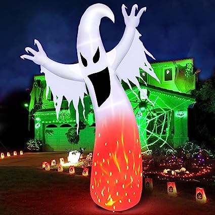 Photo 1 of [Rotating Flame] 12 Foot Giant Halloween Inflatables Flame Ghosts Blow Up with Rotating LED Lights Halloween Decorations Outdoor Yard Lawn Garden Home Holiday Decor (6 Stakes 2 Tethers 2 Weight Bags)
