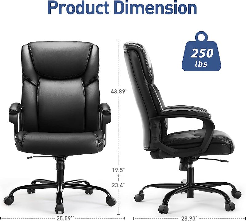 Photo 1 of Office Chair, Desk Chair Executive Office Chair High Back Home Office Desk Chairs with Soft Armrest, Height Adjustable Ergonomic Computer Chair with Lumbar Support, Big and Tall Bonded Leather Chair Black Modern