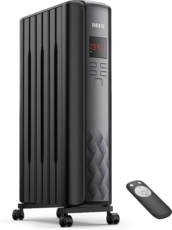 Photo 1 of Dreo Radiator Heater, Upgrade 1500W Electric Portable Space Oil Filled Heater with Remote Control, 4 Modes, Overheat & Tip-Over Protection, 24h Timer, Digital Thermostat, Quiet, Indoor
