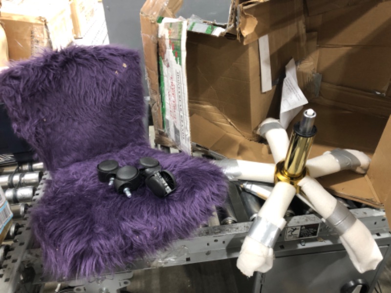 Photo 2 of MISSING WHEEL/HARDWARE; DUSTY CHAIR***GIA Mid-Back Adjustable Swivel Vanity Chair with Faux Fur, Purple
