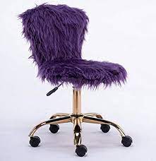 Photo 1 of MISSING WHEEL/HARDWARE; DUSTY CHAIR***GIA Mid-Back Adjustable Swivel Vanity Chair with Faux Fur, Purple
