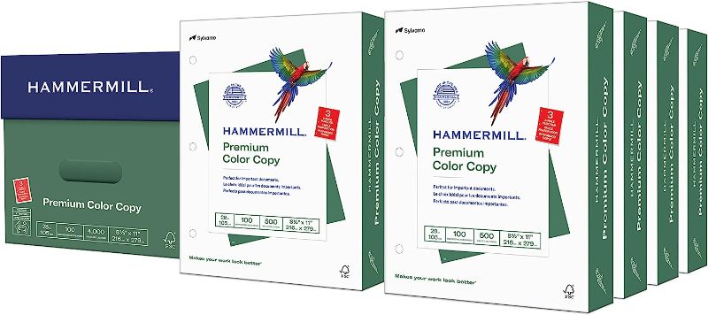 Photo 1 of MISSING PAPER**Hammermill Printer Paper, Premium Color 28 lb Copy Paper, 3 Hole - 8 Ream (4,000 Sheets) - 100 Bright, Made in the USA, 102500C
