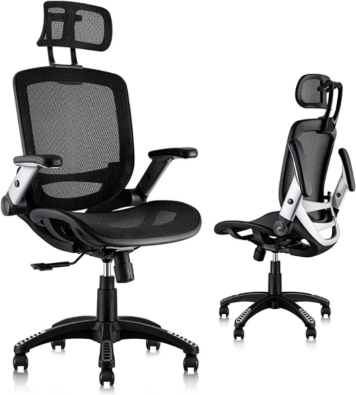 Photo 1 of COSMETIC DAMAGES**GABRYLLY Ergonomic Office Chair with Flip-up Arms and Lumbar Pillow, Easy Assembly
