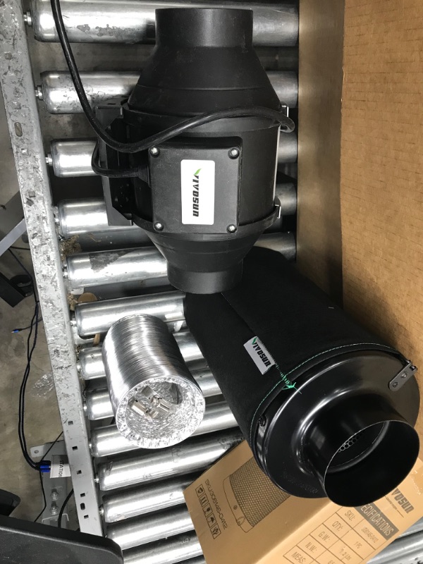 Photo 4 of VIVOSUN Air Filtration Kit, 4” 190 CFM Inline Ventilation Fan with Speed Controller, 4” Black Carbon Filter and 8’ of Ducting for Grow Tent, Planting Room, Air Circulation 4 Inch Black Filter+Silver Ducting