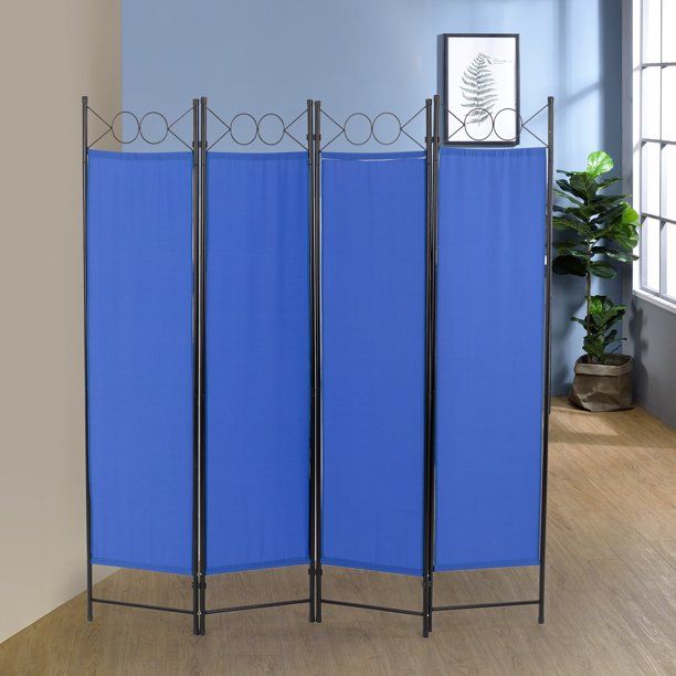 Photo 1 of *Loose Hardware-Possibly Missing* 4 Panel Room Divider 6 ft Steel for Home Office Bedroom, Blue
