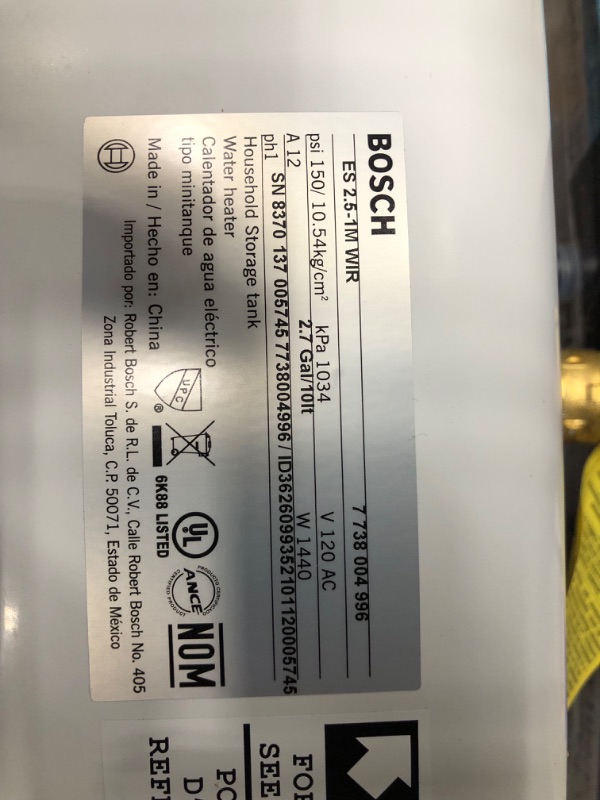 Photo 4 of Bosch Tronic 3000 2.5 Gal. Electric Water Heater
