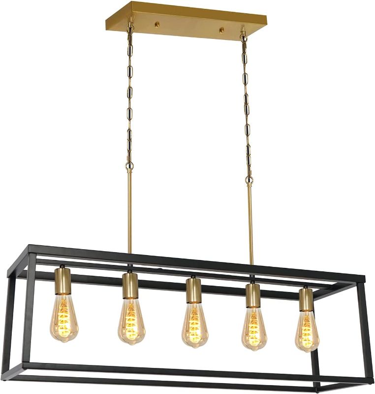 Photo 1 of **SEE NOTES**
Modern Farmhouse Kitchen Island Lighting Gold Chandelier Industrial Dining Room Rectangular Light Fixtures for Living Room Bar (Black & Brass, 5-Light)
