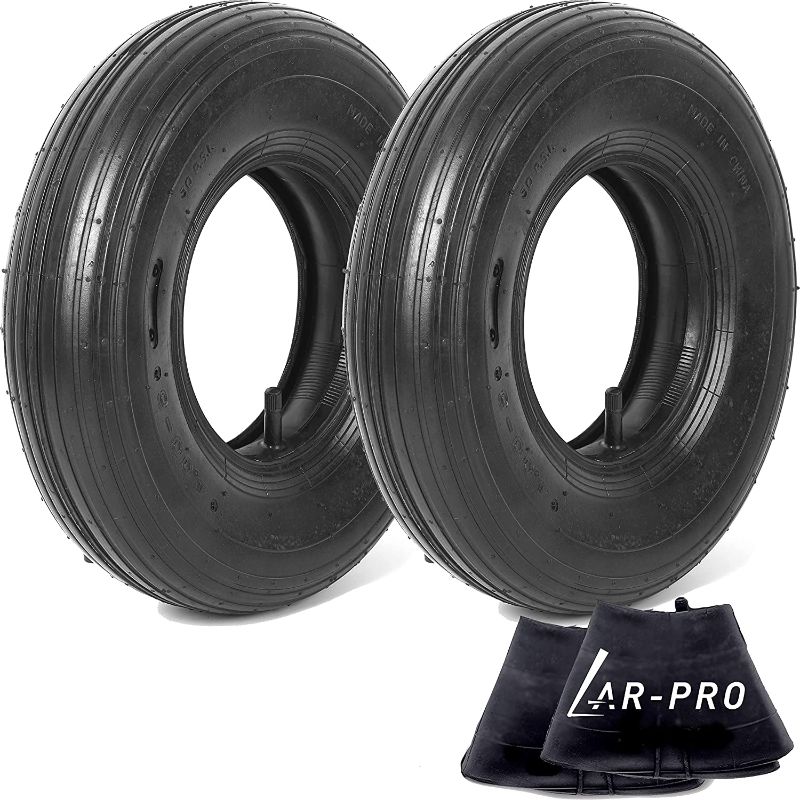 Photo 1 of 4.00-6 Replacement Pneumatic Tires and Inner Tubes - Universal Fit 13” Tires and Tubes Compatible with Wheelbarrows and Gorilla Carts - With Ribbed Treads and TR13 Straight Valve Stems
