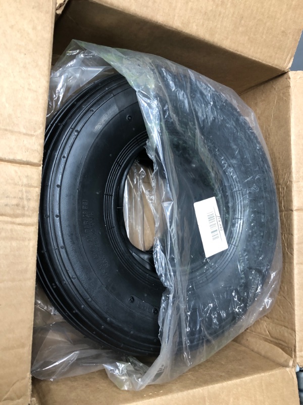 Photo 2 of 4.00-6 Replacement Pneumatic Tires and Inner Tubes - Universal Fit 13” Tires and Tubes Compatible with Wheelbarrows and Gorilla Carts - With Ribbed Treads and TR13 Straight Valve Stems
