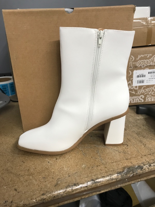 Photo 2 of Coutgo womens square toe chunky heels boots side zip faux leather bootie white size 10 