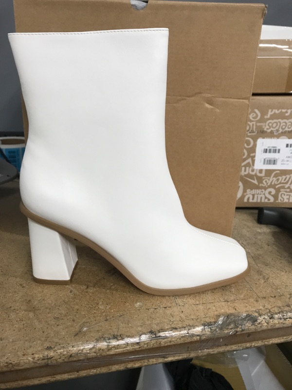 Photo 1 of Coutgo womens square toe chunky heels boots side zip faux leather bootie white size 10 