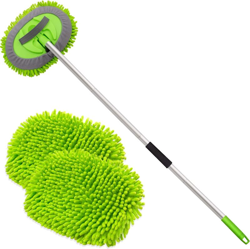 Photo 1 of anngrowy 62" Microfiber Car Wash Brush Mop Kit Mitt Sponge with Long Handle Car Cleaning Supplies Kit Duster Washing Car Tools Accessories, 1 Chenille Scratch-Free Replacement Head Aluminum Alloy Pole
