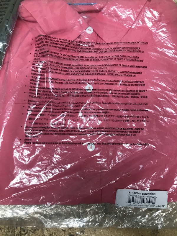 Photo 2 of Amazon Essentials Women's Long-Sleeve Classic-Fit Outdoor Shirt with Chest Pockets, Pink, Medium
