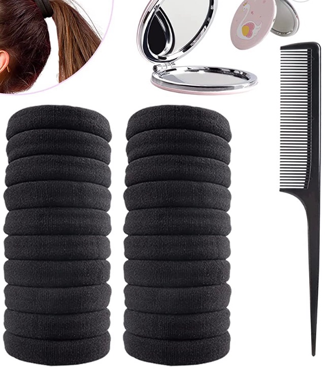 Photo 1 of 2 pack
Hair Ties Bands Hair Ties Seamless for Women Elastic Hair Band for Women'S Hair Cotton Ponytail Hair Ties Hair Tie for Thick Hair 20pcs Black No Damage Hair Ties. 1pcs Rattail Comb Combs, 1pcs Compact Small Travel Mirror. Gifts for Mom