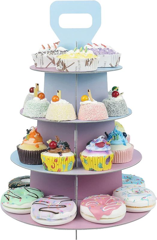 Photo 1 of 4 Tier Cupcake Stand(Set of 4), Reusable Cardboard Cupcake Display Tower, Tiered Cupcakes Dessert Stand Set for Afternoon Tea Party Birthday Wedding Baby Shower