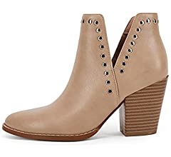 Photo 1 of *DIFFERENT FROM STOCK PHOTO* Women's Chunky Block Heel Ankle Boots V Cut Out Slip on Round Toe Rivet Fall Western Booties 9