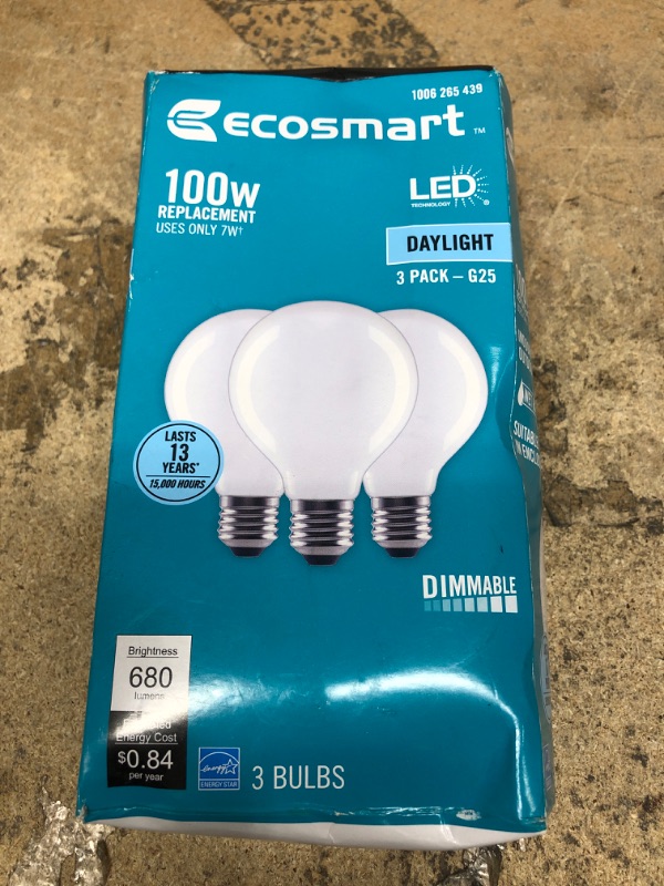 Photo 2 of 100-Watt Equivalent G25 Dimmable Globe Frosted Glass Filament LED Vintage Edison Light Bulb Daylight (3-Pack)