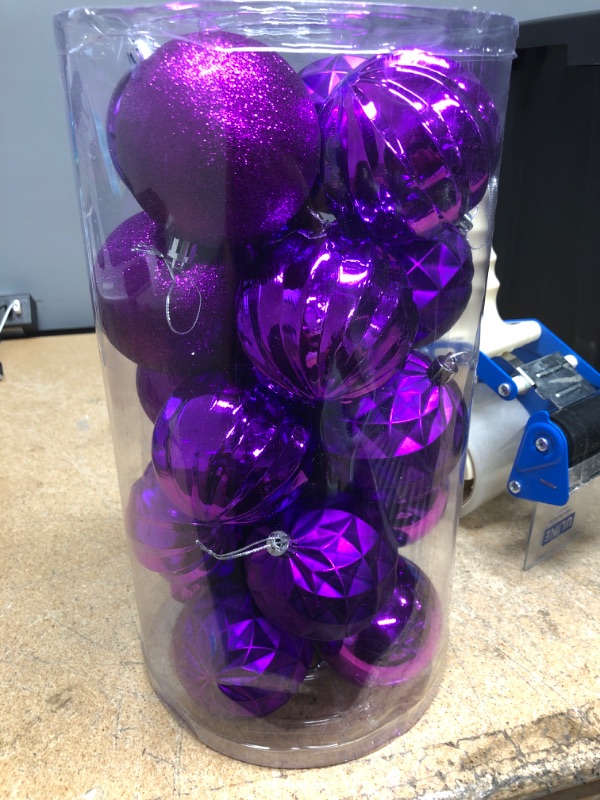 Photo 1 of 20ct Christmas Ball Ornaments Shatterproof Christmas Hanging Tree Decorative Balls for Party Holiday Wedding Decor Purple, 3.15",80mm Purple 3.15 in