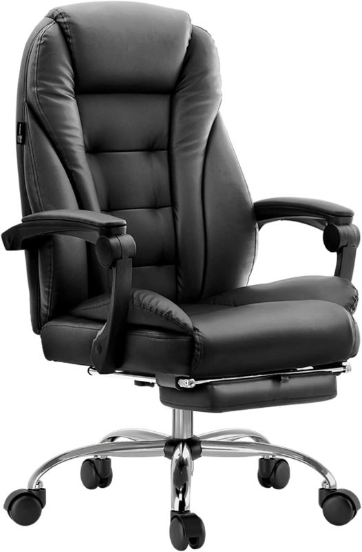 Photo 1 of Hbada Office Chair Ergonomic Executive Office Chair PU Leather Swivel Desk Chairs,Adjustable Height Reclining Chair with Padded Armrest and Footrest, Black