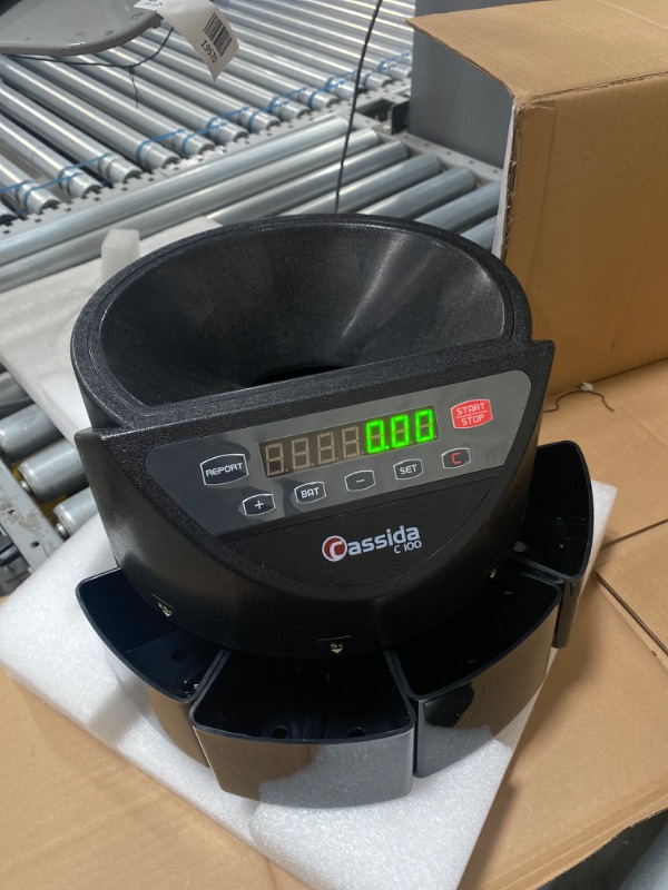 Photo 2 of Cassida C100 Electronic Coin Sorter/Counter, Countable Coins 1¢, 5¢, 10¢, 25¢, 250 Coins/min, 110 VAC & 6600 UV/MG – USA Business Grade Money Counter with UV/MG/IR Counterfeit Detection Coin Sorter + Money Counter 6600 UV/MG