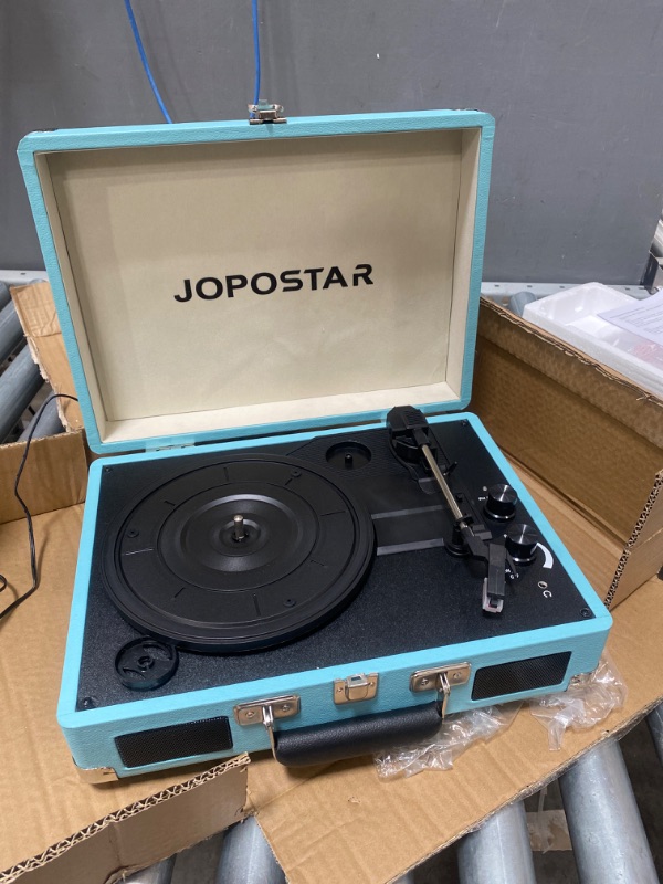 Photo 2 of Vinyl Record Player 3 Speeds Turntable Portable Suitcase Vinyl Player with Built-in Stereo Speakers Bluetooth Output & Input RCA Output Aux in Headphone Jack Vintage LP Phonograph Blue