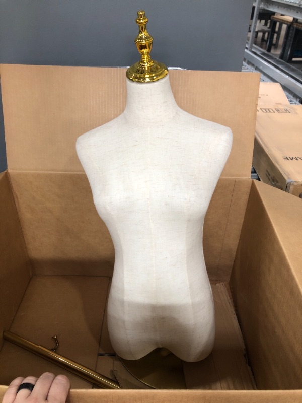 Photo 2 of *MISSING ARMS* QHYXT Female Dress Form Mannequin for Studio/Retail/Clothing Store,Adjustable Tailors Dummy with Gold Sturdy Support Pole Style 1 Small
