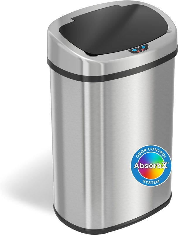 Photo 1 of 13 Gallon Oval Stainless Steel Automatic Sensor Touchless Trash Can