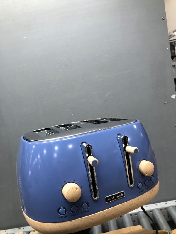Photo 2 of Anfilank Toaster 4 Slice,Retro Stainless Steel Toaster with Extra Wide Slots Cancel, Bagel, Defrost Function, Dual Independent Control Panel, Removable Crumb Tray, 6 Shade Settings and High Lift Lever, Blue, New Version