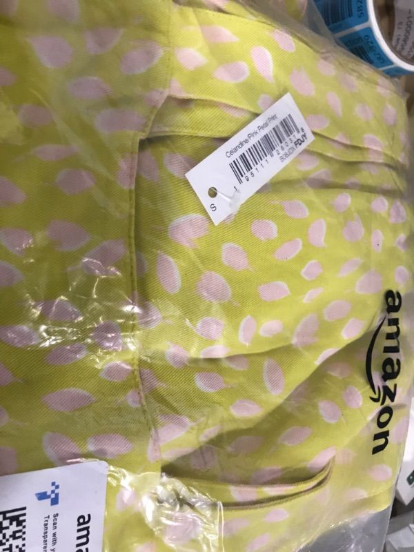 Photo 2 of *USED* Amazon Essentials Women's Fluid Twill Tiered Fit and Flare Dress Small Yellow/Pink, Petal Print