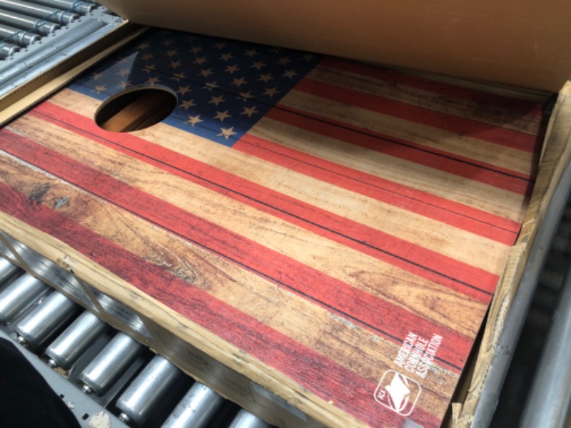 Photo 2 of ACA American Cornhole Association Recreational Boards Tailgate Size Backyard 2ft x 3ft Distressed Wood Flag