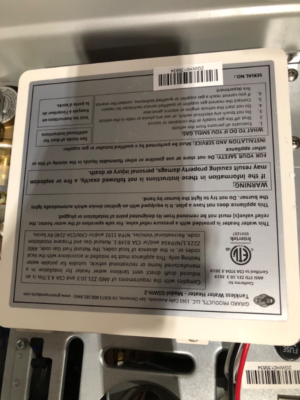 Photo 1 of *PARTS ONLY*
Girard RV Tankless Hot Water Heater 