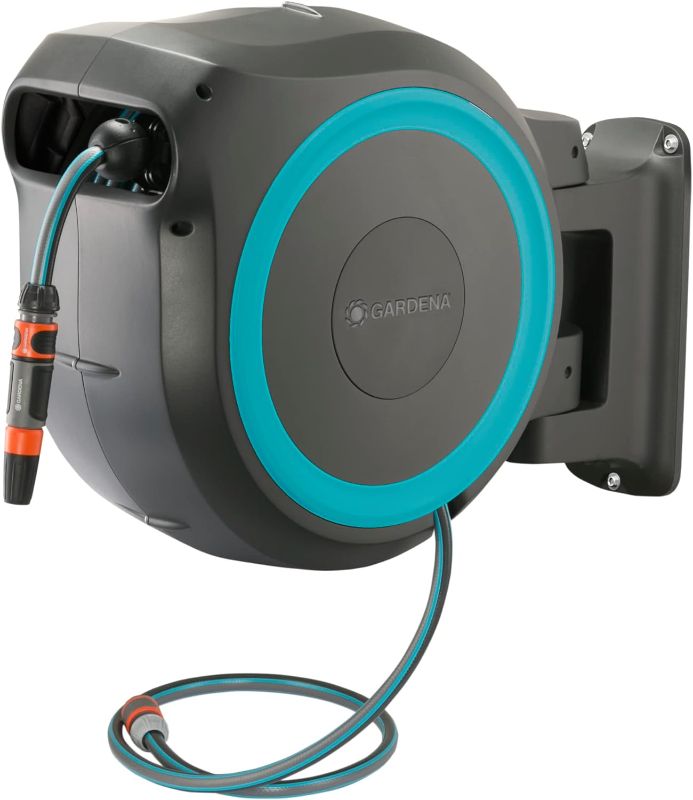 Photo 1 of ***MISSING PARTS - DAMAGED HOSE - ESE NOTES***
Gardena Wall Mounted Retractable Hose Reel, 100 Feet, Standard, Turquoise
