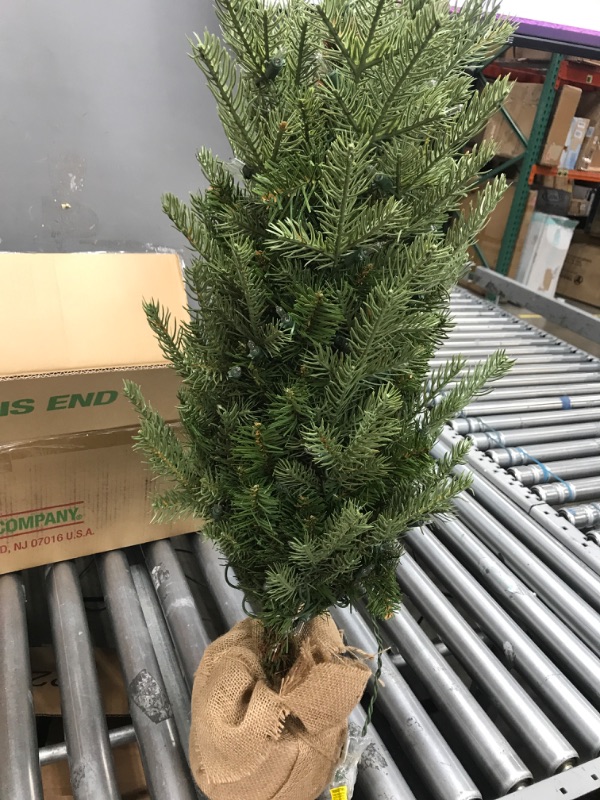 Photo 3 of *NEW* National Tree Company Pre-Lit 'Feel Real' Artificial Mini Christmas Tree, Green, Nordic Spruce, White Lights, Includes Burlap Bag Base, 3 Feet 3 ft Tree